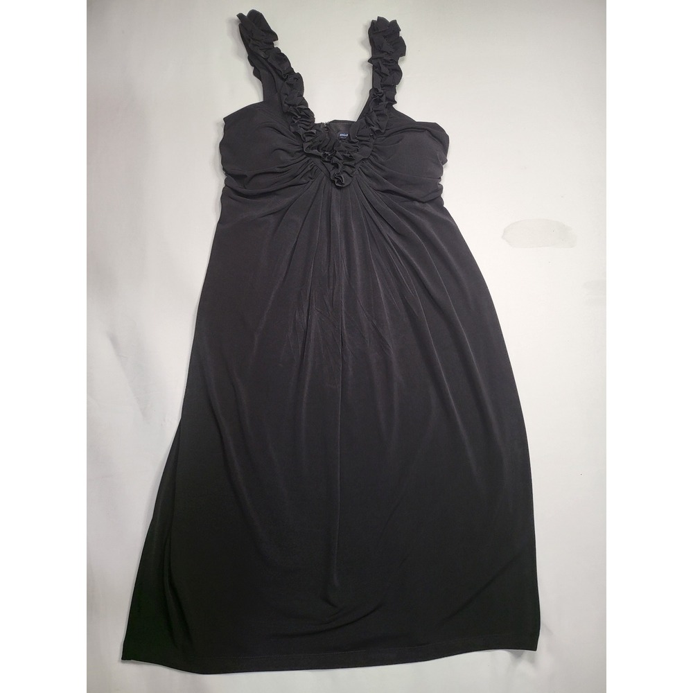 Saint Tropez West‎ Black Ruffle V-Neck Cocktail Dress Size 12 Sleeveless 7711